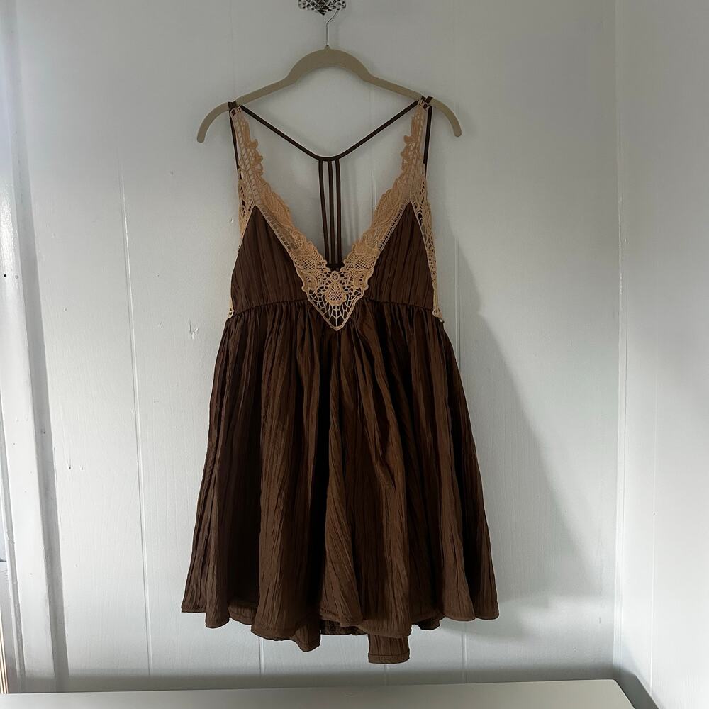 Free People Brown Crochet Mini Dress